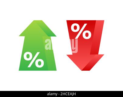 Prozentsatz mit Pfeil nach oben und unten. Bankwesen, Kredit, Zinssatz. Vektorgrafik. Stock Vektor