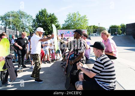 Woodbridge Suffolk UK Juni 22 2019: Eine gemeinnützige Community organisierte Skateboarding-Wettbewerb. Es gibt verschiedene Altersklassen, so dass jeder kann Stockfoto