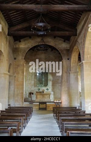 Kirche Pieve di Corsignano dei Santi Vito e Modesto, Innenraum, Val d'Orcia, UNESCO-Weltkulturerbe, Pienza, Toskana, Italien, Europa Stockfoto