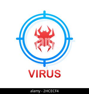Computervirus im flachen Stil. Schutzsymbol. Internet-Technologie. Datenschutz. Stock Vektor