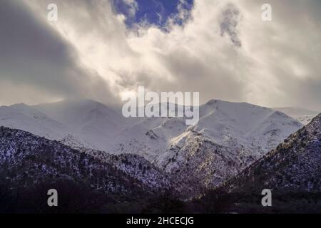 Snowscape in Lassithi Hochebene, Insel Kreta, Griechenland Stockfoto