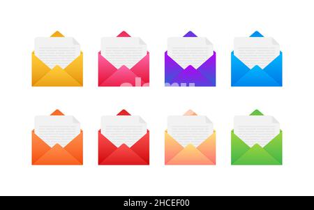 Mehrfarbige Umschläge auf weißem Hintergrund. Vektorgrafik. Stock Vektor