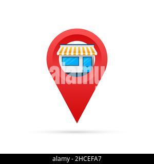 Kartenmarkierung für die PIN-Position. Symbol für den Positionsvektor. Symbol für den Pin-Punkt. Vektorlogo. Ziellogo. Online-Markt. Stock Vektor
