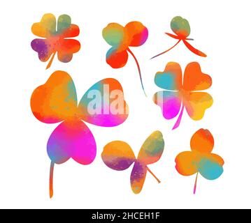 Ein Satz mehrfarbiger Kleeblätter. Alles gute zum St. Patrick's Day. Vektorgrafik Stock Vektor