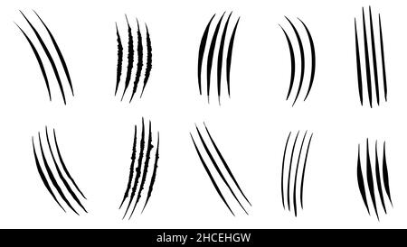 Schwarze Krallen Tier Kratzer gesetzt. Kratzspuren von TIDER- oder Katzenpfoten. Design-Element für wilde Tiere. Stock Vektor