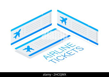 Flugtickets oder Bordkarten innerhalb des Umschlags für Sonderdienstleistungen. Isometrische Ansicht. Vektorgrafik. Stock Vektor