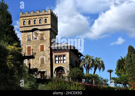 Küstenstraße - Riviera der Blumen - Riviera dei Fiori zwischen Portofino Rapallo und Camogli Italien, Italienisch, Mittelmeer. Stockfoto