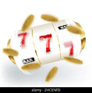 Goldener Spielautomat gewinnt den Jackpot. 777 großes Win-Konzept. Casino Jackpot. Stock Vektor
