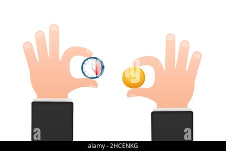 Zeit ist Geld auf Skalen, Symbol. Geld und Zeit Balance auf der Skala. Vector lieferbar Abbildung. Stock Vektor