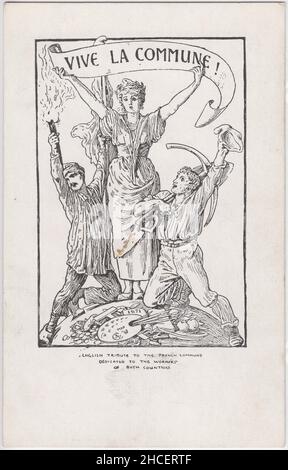 „Vive la Commune! Englische Hommage an die französische Kommune, die den Arbeitern beider Länder gewidmet ist: Illustration von Walter Crane (1845-1915), veröffentlicht 1888. Sie würdigt die Pariser Kommune von 1871 Stockfoto