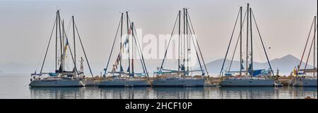 Yachten verlost bei Frikes auf Ithaca Stockfoto