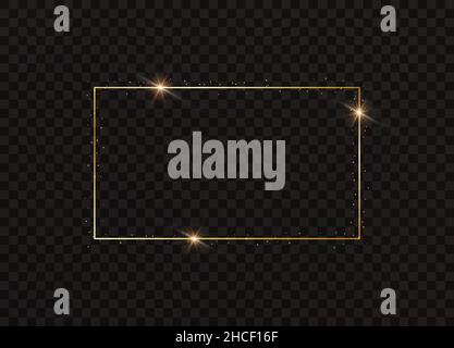 Rechteckiger Goldrahmen mit Lichteffekten. Vektorgrafik. Stock Vektor