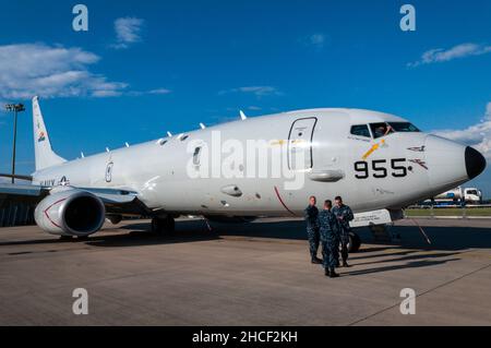 US Navy Boeing P-8 Poseidon Militärjet Flugzeug entwickelt für die United States Navy als Multi Mission Maritime Flugzeuge, auf RAF Waddington Airshow Stockfoto