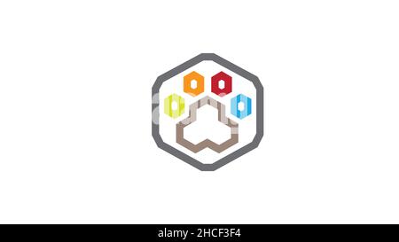 Kreatives sechseckiges Vektordesign mit Hundepfoten-Logo Stock Vektor