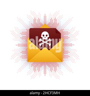 Roter E-Mail-Virus. Computerbildschirm. Virus, Piraterie, Hacking und Sicherheit, Schutz. Vektorgrafik. Stock Vektor