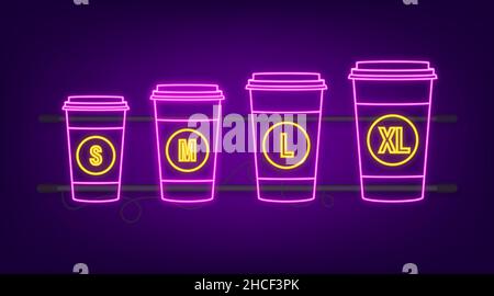 Flache Schablone mit Kaffeetassen in der Größe auf weißem Hintergrund für Papierdesign. Modup-Vorlage. Vektorgrafik für flache Linien. Stock Vektor