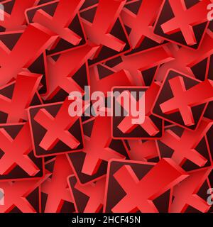 Kreuzzeichen-Sticker-Muster. Rot abgelehntes Muster auf weißem Hintergrund. Vektorgrafik. Stock Vektor