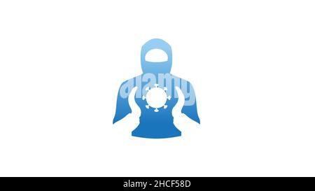 Kreative Person mit hygienischer medizinischer Uniform Maske mit einem Virus Covid-19 Coronavirus Logo Vektor Symbol Stock Vektor