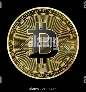 Bitcoin-Symbol, Zahlungssymbol. Kryptowährung-Logo. Symbol für virtuelle Wechselkurse. Internet-Finanzmünzen, Gold-Münze Symbol auf schwarzem Hintergrund-Design Stock Vektor