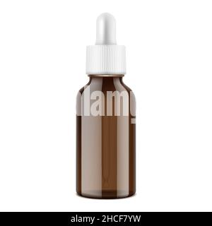 Nasal-Tropfflasche aus braunem Glas, isoliert auf weißem Hintergrund. Medizinische Behälter. Realistische Verpackungsvorlage. 3D Vektorgrafik. Stock Vektor