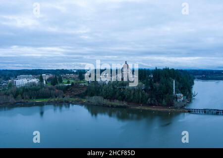 Das Olympia, Washington Capital Building bei Sonnenuntergang im Dezember Stockfoto