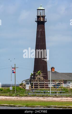 Point Bolivar Light, ein historischer Leuchtturm aus dem Jahr 1862. Bolivar-Halbinsel, Texas, USA. Stockfoto