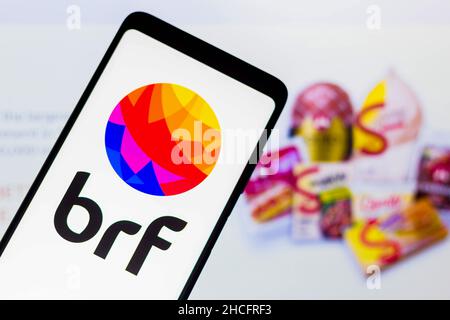 Brasilien. 28th Dez 2021. In dieser Abbildung wird das auf einem Smartphone angezeigte BRF-Logo angezeigt. Kredit: SOPA Images Limited/Alamy Live Nachrichten Stockfoto