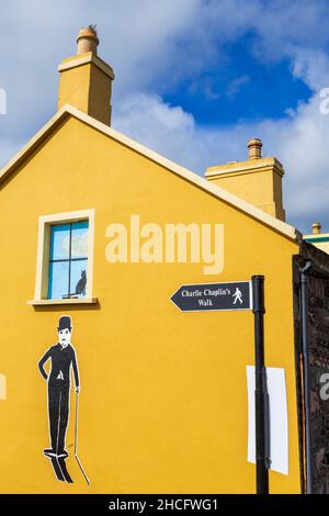 Wandbild von Charlie Chaplin, Waterville Town, County Kerry, Irland Stockfoto