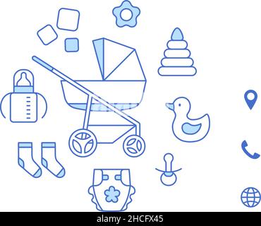 Besuch im Babygeschäft oder Entwurf einer Rabattkarte. Stock Vektor