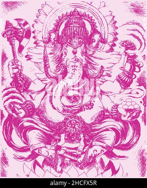 Eine pinke Umrissdarstellung des Hindu-gottes Lord Ganesha auf einem hellen Hintergrund Stockfoto