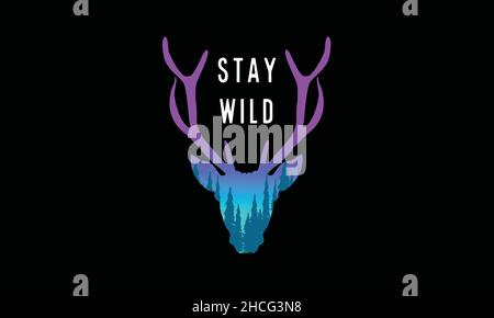 Bleiben Sie wild Hirsch Camping Monogramm Text Vektor Vorlage Stock Vektor
