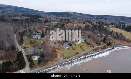 Jimtown, Nova Scotia, Kanada, Dezember 25 2021. Jimtown Aerial. Luke Durda/Alamy Stockfoto