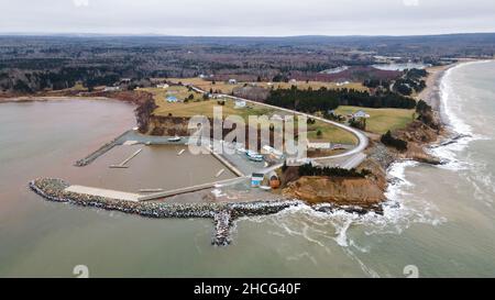 Morristown, Nova Scotia, Kanada, Dezember 25 2021. Morristown Luftcribbons Point Harbor. Luke Durda/Alamy Stockfoto