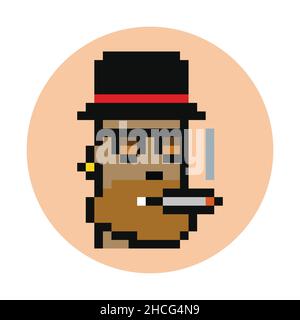 Cryptopunk reich Rauchen Mafia Pixel Art NFT. Nicht fungibler Token. Retro 8-Bit-Spielelemente. Flache Vektorgrafik isoliert auf weißem Hintergrund Stock Vektor