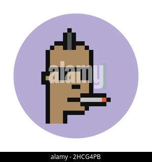 Cryptopunk Mohawk Smoking Punk Pixel Art NFT. Nicht fungibler Token. Retro 8-Bit-Spielelemente. Flache Vektorgrafik isoliert auf weißem Hintergrund Stock Vektor