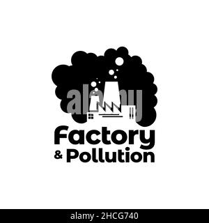 Negative Raum Rauch mit Fabrik Verschmutzung Logo Design Vektor Grafik Symbol Symbol Zeichen Illustration kreative Idee Stock Vektor