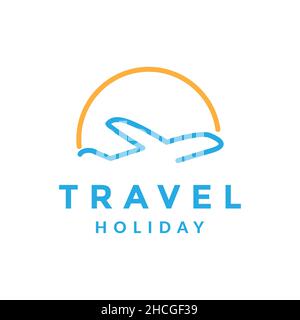 Moderne Linie Flugzeug mit Sonnenuntergang Logo Design Vektor Grafik Symbol Symbol Zeichen Illustration kreative Idee Stock Vektor