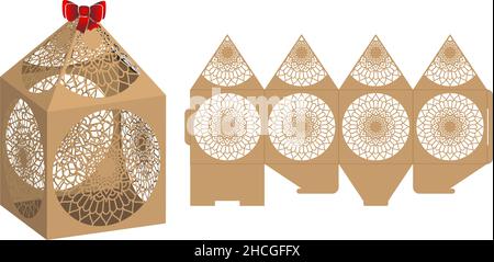 Detaillierte Mandala-Box. Ethnische dekorative Elemente. Box lasergeschnittene Schablone. Schmuckkästchens digitale Schablone Vektor Laser-Dateien. Vektordatei für Lasermuster. Stock Vektor