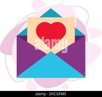 Es gibt eine Postkarte mit einem Herz im Umschlag. Stock Vektor