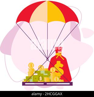 Geld mit einem Fallschirm ähnlich der Inflation. Stock Vektor