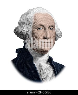 Ein Porträt von George Washington auf weißem Hintergrund isoliert Stockfoto