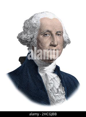 George Washingtons Porträt isoliert auf weißem Hintergrund Stockfoto