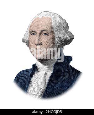 Ein Porträt von Präsident George Washington auf weißem Hintergrund isoliert Stockfoto