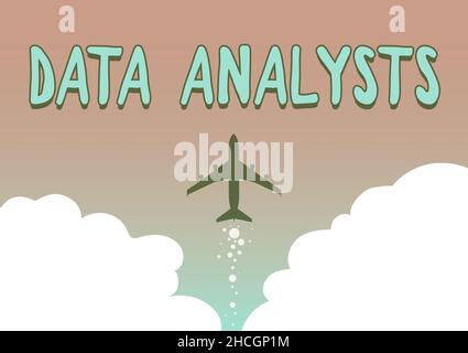 Inspiration mit Zeichen Datenanalysten. Business Concept Programmer Design and Create Report identifiziert Muster Illustration des Flugzeugablaunens Stockfoto