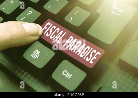 Schreiben Anzeige Text Fiscal Paradise. Wort geschrieben über die Verschwendung von öffentlichen Geldern ist ein großes Anliegen Thema Redaktion Website Programm Codes, Lernen Stockfoto