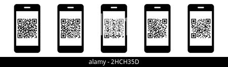 Smartphone mit qr-Code-Symbol eingestellt Stock Vektor