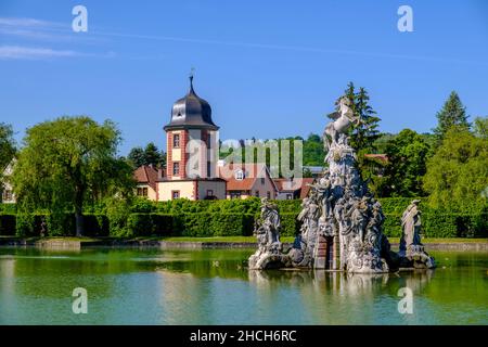 Wasserfeatures im Rokoko-Garten, Schloss Veitshoechheim, Veitshoechheim, Unterfranken, Bayern, Deutschland Stockfoto