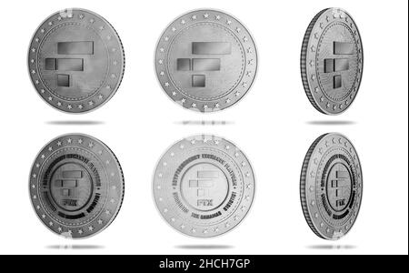 FTX NFT Bahamas, Peer-to-Peer, Kryptowährung Plattform Symbol isoliert Goldmünze auf grünem Bildschirm Hintergrund. Abstract Concept 3D Illustration. Stockfoto