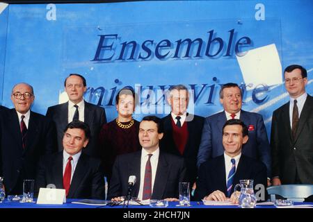 Archiv 80ies: Michel Noir, französischer Politiker setzt sich für die Bürgermeister von Lyon, Rhone, Rhone-Alpen-Region, Frankreich, 1989 ein Stockfoto