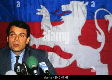 Archiv 80ies: Michel Noir, französischer Politiker setzt sich für die Bürgermeister von Lyon, Rhone, Rhone-Alpen-Region, Frankreich, 1989 ein Stockfoto